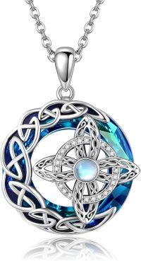 wholesale 925 Sterling Silver Celtic Knot Necklace with Blue Crystal and White Stone Pendant-Crystal