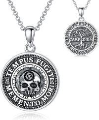 wholesale 925 Sterling Silver Round Pendant with Tree of Life and Skull Charm Necklace for Women Men Gothic s 47mm Diameter-Style 1