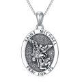 wholesale 925 Sterling Silver Saint Michael Pray For Us Oval Pendant Necklace-0-0