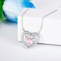 wholesale 925 Sterling Silver Heart Pendant with Pink Enamel Dog Paw Print Necklace Gifts for Women-0-1