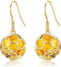 wholesale 925 Sterling Silver Honeycomb Bee Drop Earrings  for Women Girls Mother's Day Birthday Anniversary Christmas Gifts Idea 36x18mm-Bee-Bee