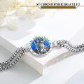 wholesale 925 Sterling Silver Saint Christopher Protection Charm Bracelet with Blue Stone and Crosses-0-4