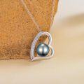 wholesale 925 Sterling Silver with Black Tahitian Pearl and Diamond Accent Heart Pendant Necklace for Women (9-9.5 mm)-0-1