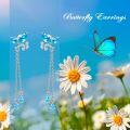 wholesale TOUPOP Butterfly Dangle Earrings With December Birthstone Blue Topaz Droplet Chain For Women Butterfly Tassel Earrings Jewelry -0-2