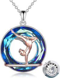 wholesale 925 Sterling Silver Blue Crystal Gymnast Girl Pendant Necklace-silver-Gymnastics crystal necklace