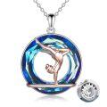 wholesale 925 Sterling Silver Blue Crystal Heart Pendant Necklace with Gymnast Design-0-0