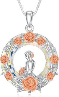 wholesale TOUPOP Gifts For Wife Anniversary Sterling Silver Rose Necklace For Women Rose Flower Pendant Jewelry Romantic Rose Gifts For Women Girlfriend Her Mom Mothers Christmas -undefined