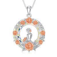 TOUPOP Sterling Silver Rose Necklace with Stone Pendant-undefined
