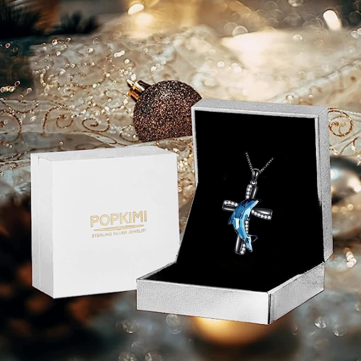 925 Sterling Silver Blue Crystal Shark Pendant Necklace for Women's s-0-3