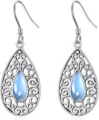 wholesale 925 Sterling Silver Teardrop Blue Moonstone Filigree Leverback Dangle Earrings for Women-Boho Moonstone Earrings-07