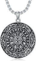 wholesale 925 Sterling Silver  Viking Vegvisir Compass Pendant Necklace for Men with 22 + Extender Chain-0-0