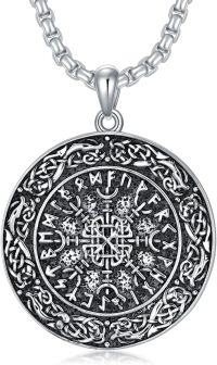 wholesale 925 Sterling Silver  Viking Vegvisir Compass Pendant Necklace for Men with 22 + Extender Chain-02