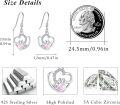 wholesale 925 Sterling Silver Heart Paw Print Pink Stone Drop Earrings-0-2