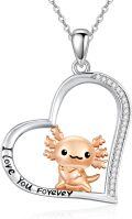 wholesale 925 Sterling Silver Axolotl in Heart Pendant Necklace for Women Girls Gifts-0-0