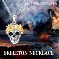 wholesale 925 Sterling Silver Sunflower Skull Pendant Gothic Halloween Necklace for Women and Men-0-2