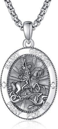 wholesale Sterling Silver Patron Saint Medal Amulet Necklace for Men 2 5mm 22 +2 Chain-A40-Saint George