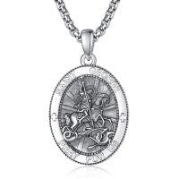 wholesale 925 Sterling Silver Patron Saint Medal Amulet Necklace for Men 2 5mm 22 +2 Chain-A40-Saint George