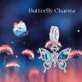 wholesale 925 Sterling Silver Butterfly Charm with Blue Abalone Shell and Cubic Zirconia for Bracelets Breast Cancer Awareness Jewelry Religious Animal Gifts for Women Mom Grandma-0-1