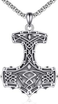 wholesale 925 Sterling Silver Norse Mjolnir Pendant with Celtic Knot Design - Viking Thors Hammer Necklace for Men & Women -Silver