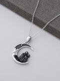 wholesale 925 Sterling Silver Crescent Moon Skulls Black Crystal Necklace Pendant-0-3