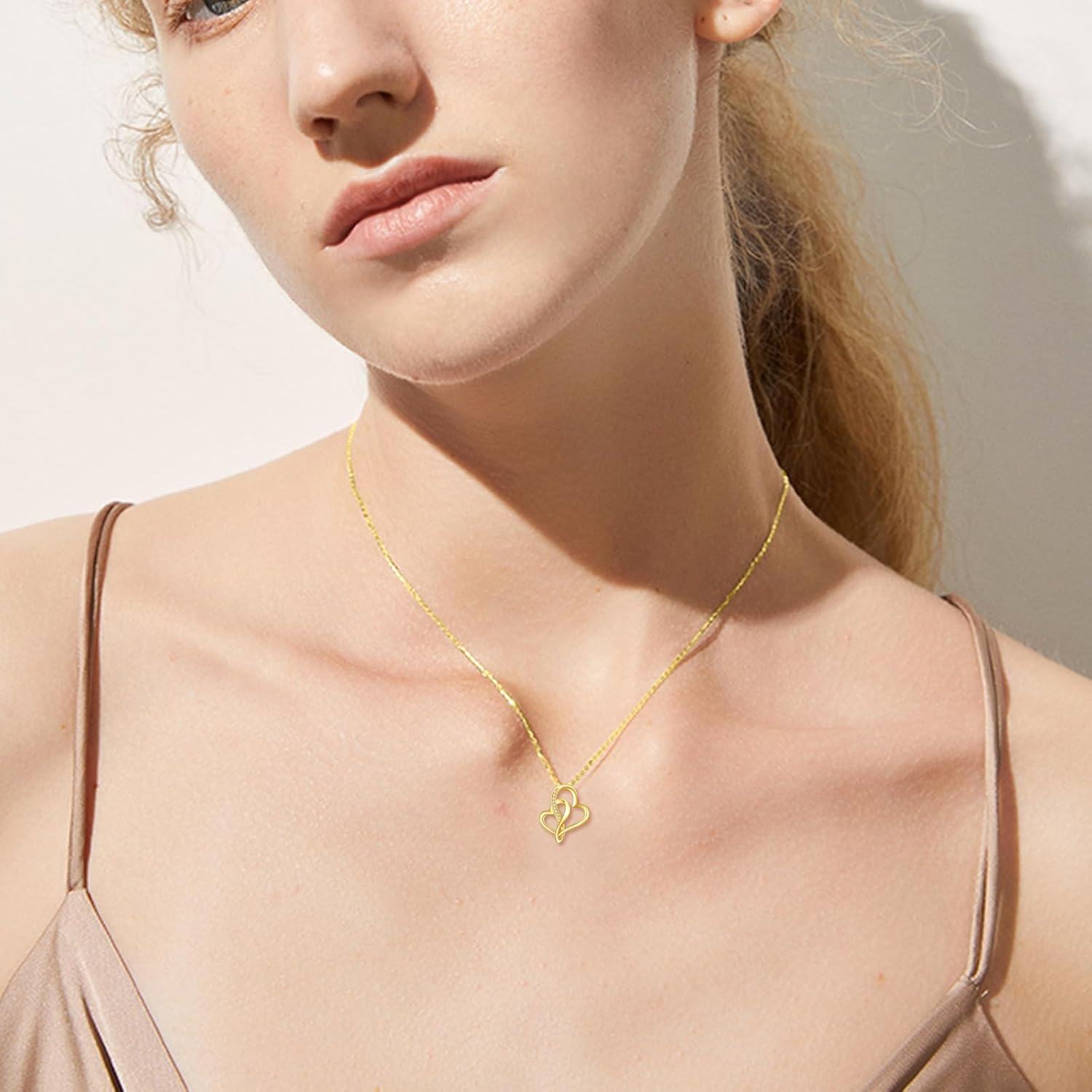 14K Gold Double Heart Pendant Necklace for Women-0-1