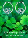 wholesale Silver Clover Flower Studs: 925 Sterling Silver Green Enamel Floral Earings for Girls and Women - Minimalist Fashion Accessories Gift Set-0-5