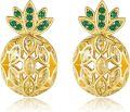 wholesale 925 Sterling Silver Plated Gold  Pomegranate Stud Earrings with Green and Yellow Stones - Fruits Inspired Jewelry for Women-0-0