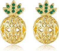 wholesale 925 Sterling Silver Plated Gold  Pomegranate Stud Earrings with Green and Yellow Stones - Fruits Inspired Jewelry for Women-Pineapple