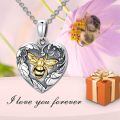 wholesale 925 Sterling Silver Oxidized Photo Locket Necklace w/ Gold Honeybee & Flowers - Gifts for Her-0-2