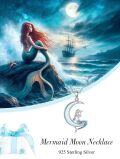wholesale 925 Sterling Silver Crescent Moon Mermaid Fairy Pendant Necklace-0-5