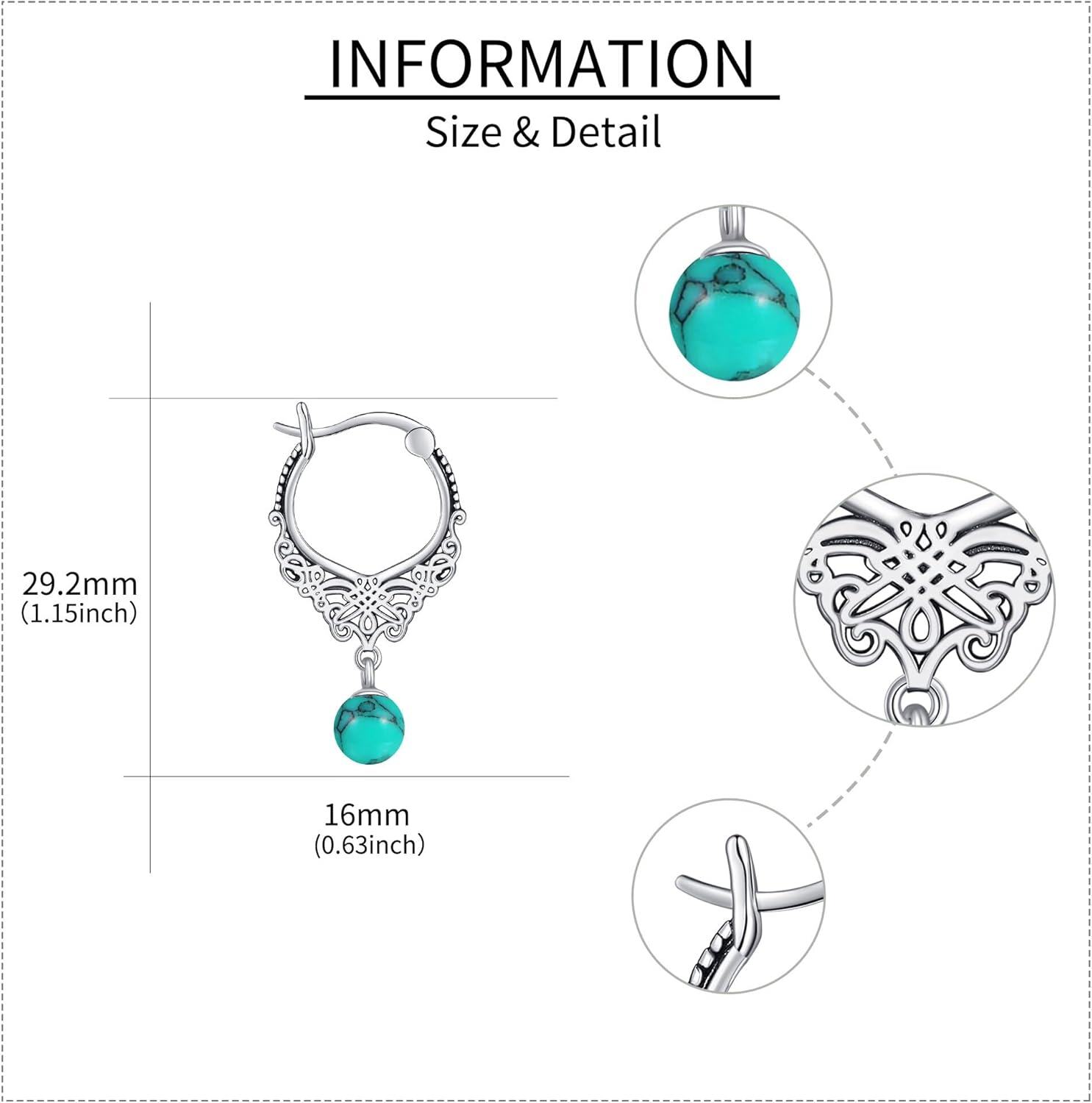 925 Sterling Silver Turquoise Filigree Hoop Earrings-0-4