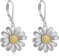 wholesale 925 Sterling Silver Daisy Flower Teardrop Dangle Leverback Earrings for Women-0-0
