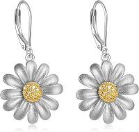 wholesale 925 Sterling Silver Daisy Flower Teardrop Dangle Leverback Earrings for Women-Daisy