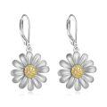 wholesale 925 Sterling Silver Daisy Flower Teardrop Dangle Leverback Earrings for Women-0-0