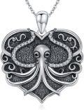 wholesale 925 Sterling Silver Octopus Pendant Necklace for Women - Black Lava Stone & Cubic Zirconia  Set-0-0