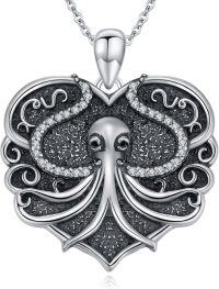 wholesale 925 Sterling Silver Octopus Pendant Necklace for Women - Black Lava Stone & Cubic Zirconia  Set-08-Octopus Necklace