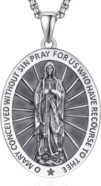 wholesale 925 Sterling Silver Oval Virgin Mary Pendant Necklace with Praying Hands and Star of Bethlehem - Religious  for Women & Men-Virgin Mary Oval Medal