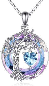 wholesale Sterling Silver Crystal Tree of Life Necklace for Women-03-Mar-Aquamarine