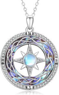 wholesale 925 Sterling Silver Round Blue Opal & Abalone Shell Celtic Knot Pendant Necklace for Women Girls s 45cm Chain Length-Compass Necklace with Abalone Shell