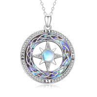 wholesale 925 Sterling Silver Celtic Compass Necklace With Moonstone And Cz-Compass Necklace with Abalone Shell