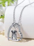 wholesale 925 Sterling Silver Pug Heart Pendant Necklace with Cubic Zirconia and Paw Prints Gifts for Women Girls Pet Lovers-0-1