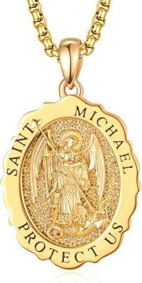 wholesale 925 Sterling Silver & 24K Gold Plated Customizable St Michael's Medal Pendant Necklace for Men and Women-St Michael-Personalized-St Michael-St Michael-Personalized-St Michael