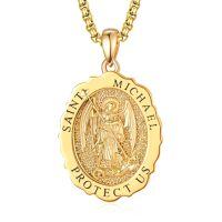 wholesale 925 Sterling Silver & 24K Gold Plated Customizable St Michael's Medal Pendant Necklace for Men and Women-St Michael-Personalized-St Michael-St Michael-Personalized-St Michael