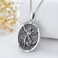 wholesale 925 Sterling Silver St. Michael Pendant with Dragon and Sword Design on Oval Shape Medallion - Protect Us Charm Necklace (22+2)-0-1