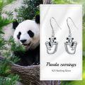 wholesale 925 Sterling Silver 3D Panda in Cup Drop Earrings w/Flower Charms - Holiday s for Women-0-4