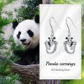 wholesale 925 Sterling Silver 3D Panda in Cup Drop Earrings w/Flower Charms - Holiday s for Women-0-4