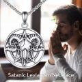 wholesale 925 Sterling Silver Baphomet Goat Skull & Leviathan Cross Pendant Set Satanic s for Men Women-0-5