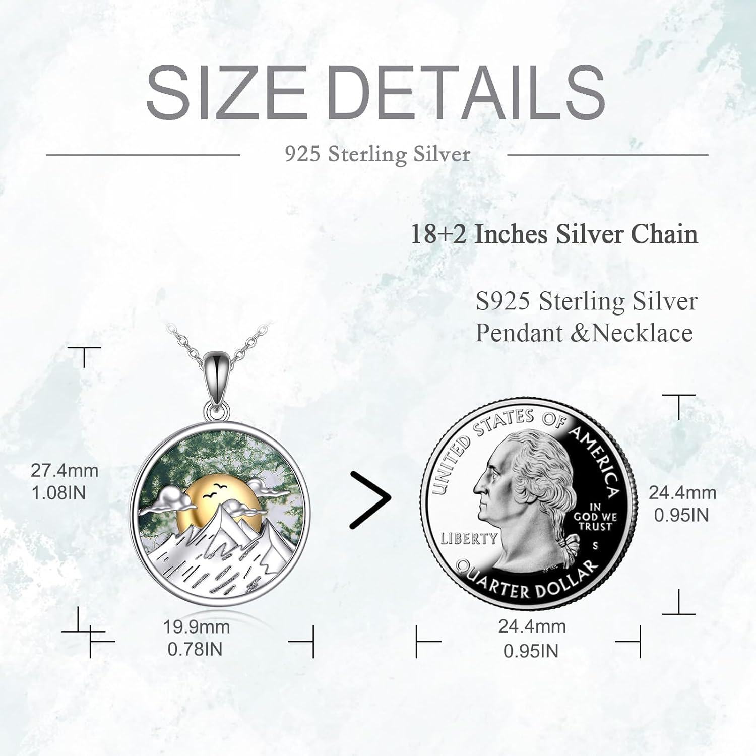 925 Sterling Silver Green Agate Mountain Scene Pendant Necklace for Women-0-3