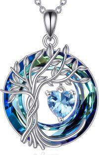 wholesale Sterling Silver Crystal Tree of Life Pendant Necklace for Women-03-Mar-Aquamarine