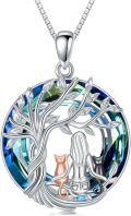 wholesale TOUPOP Cat Necklace For Women 925 Sterling Silver Tree Of Life Pendant Celtic Knot Cat Jewelry Christmas Gifts For Women Daughter Cats Lover -0-0